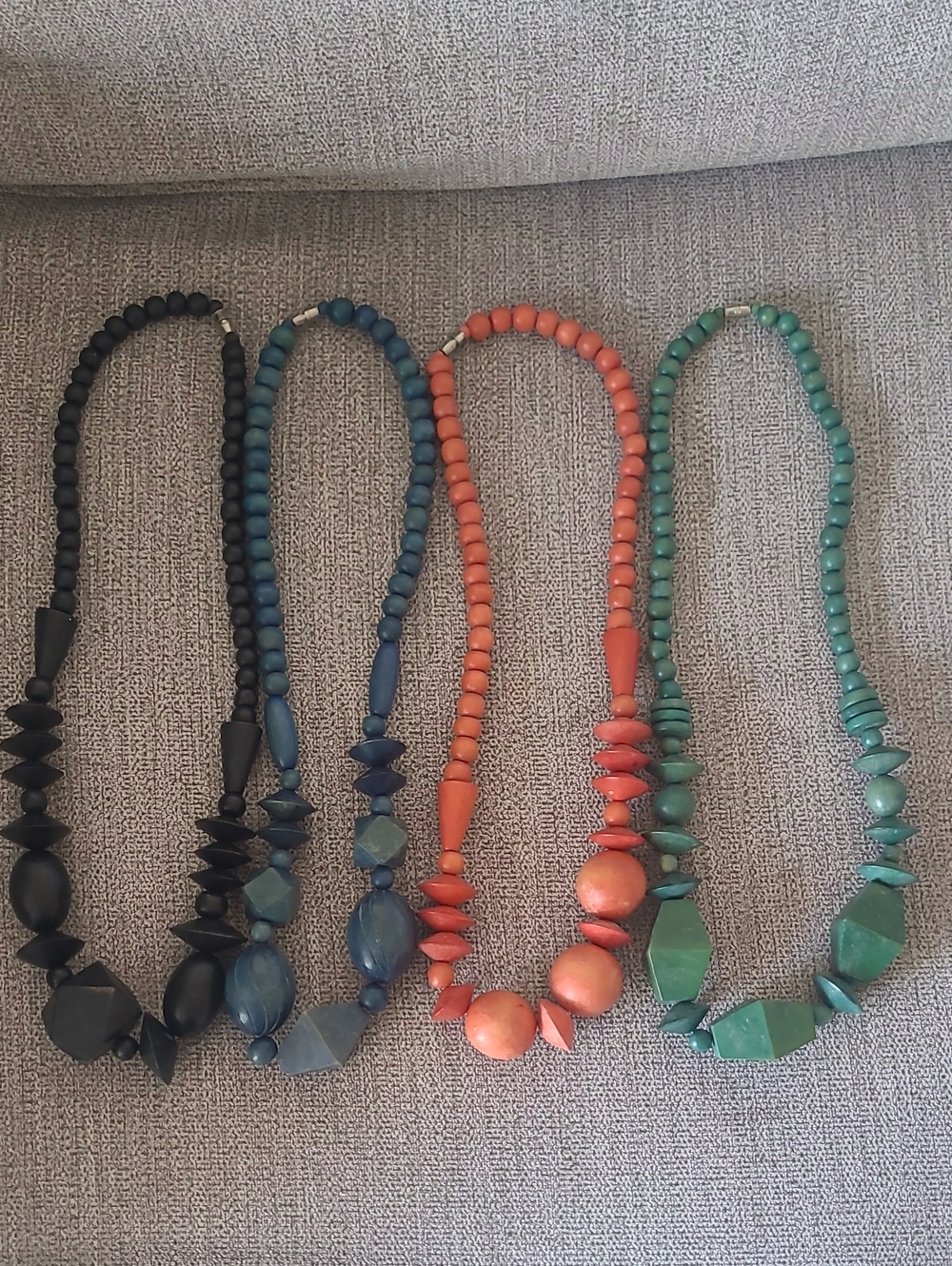 Wooden Beaded Necklace Set in Black, Blue, Coral & Teal